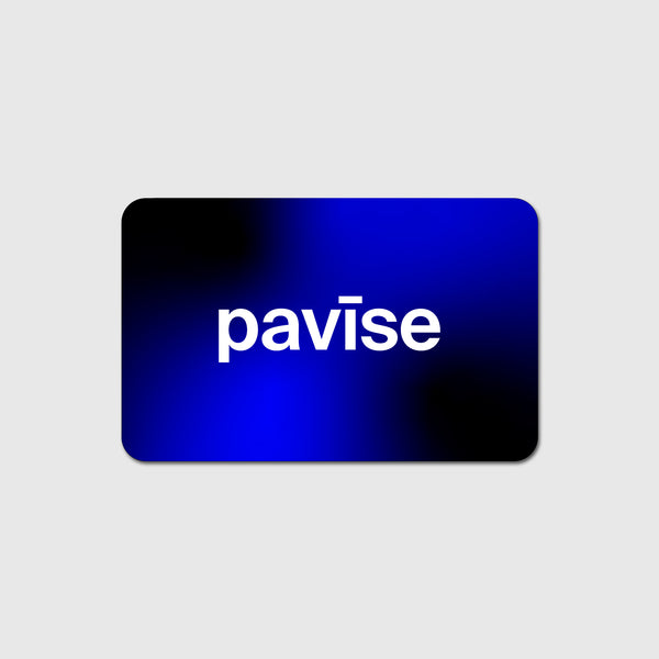 Pavise gift card with Pavise logo in white font on a black and blue background